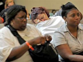 Patients fill the waiting room of the emergency room at Chicago's Stroger Hospital